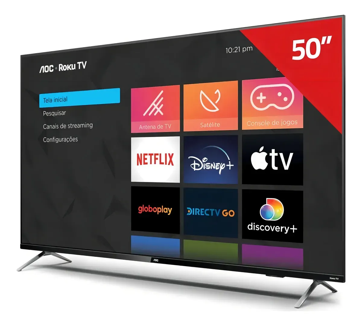 Smart TV 50" AOC 4K DLED 50U7045/78G Roku TV Quad Core 3 HDMI